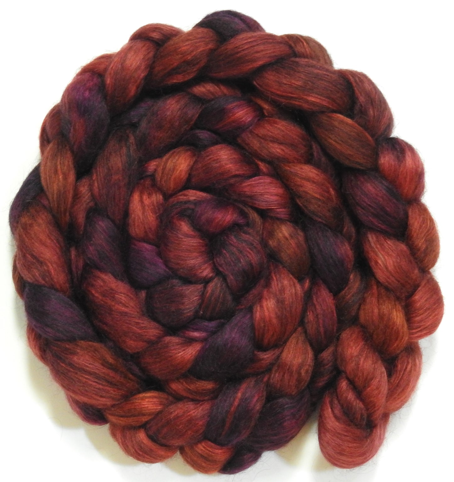 Padauk (5.7 oz) - Batt in a Braid #52- Wensleydale/ Mulberry silk/ Polwarth (60/25/15)