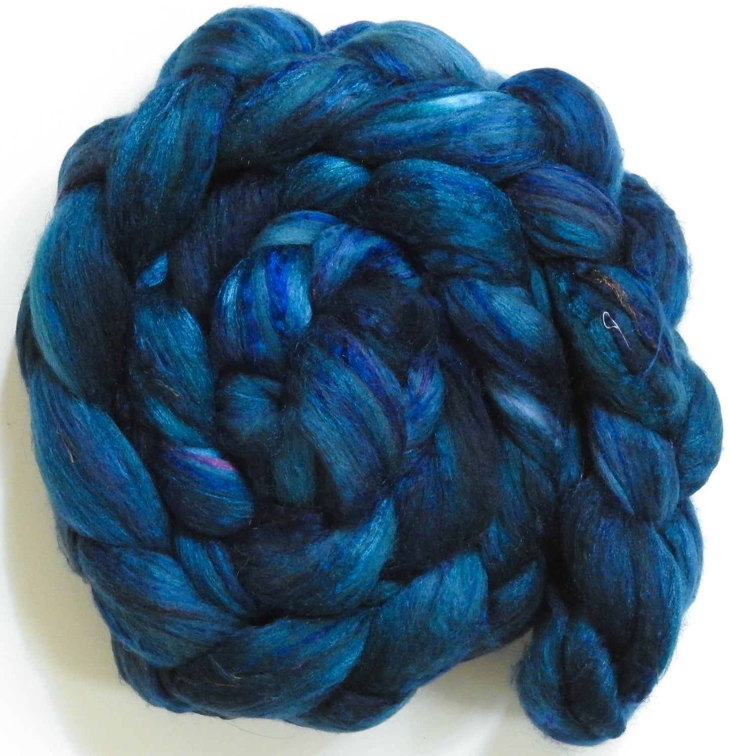 Blue Spruce (5.9 oz)-Batt in a Braid #39 - Merino/ Mulberry Silk / Sari Silk (50/25/25)