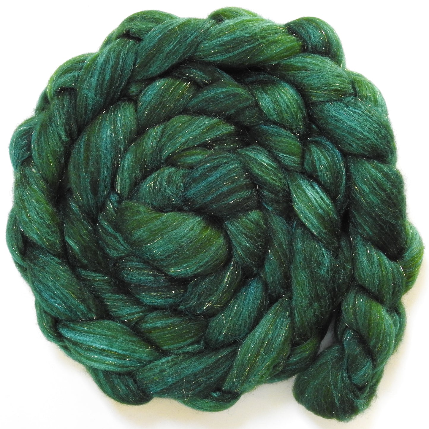 Dill Pickle (5.4 oz) - Batt in a Braid #67 - Polwarth/Baby Camel/Tussah Silk/Gold Stellina (40/25/25/10)
