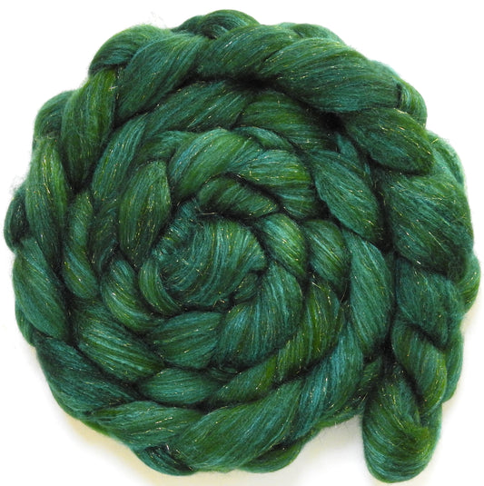 Dill Pickle (5.4 oz) - Batt in a Braid #67 - Polwarth/Baby Camel/Tussah Silk/Gold Stellina (40/25/25/10)
