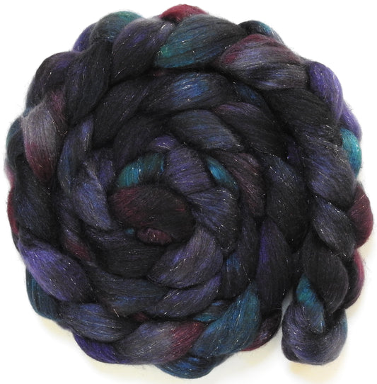 Witch-King (5.5oz) - Batt in a Braid #67 - Polwarth/Baby Camel/Tussah Silk/Gold Stellina (40/25/25/10)