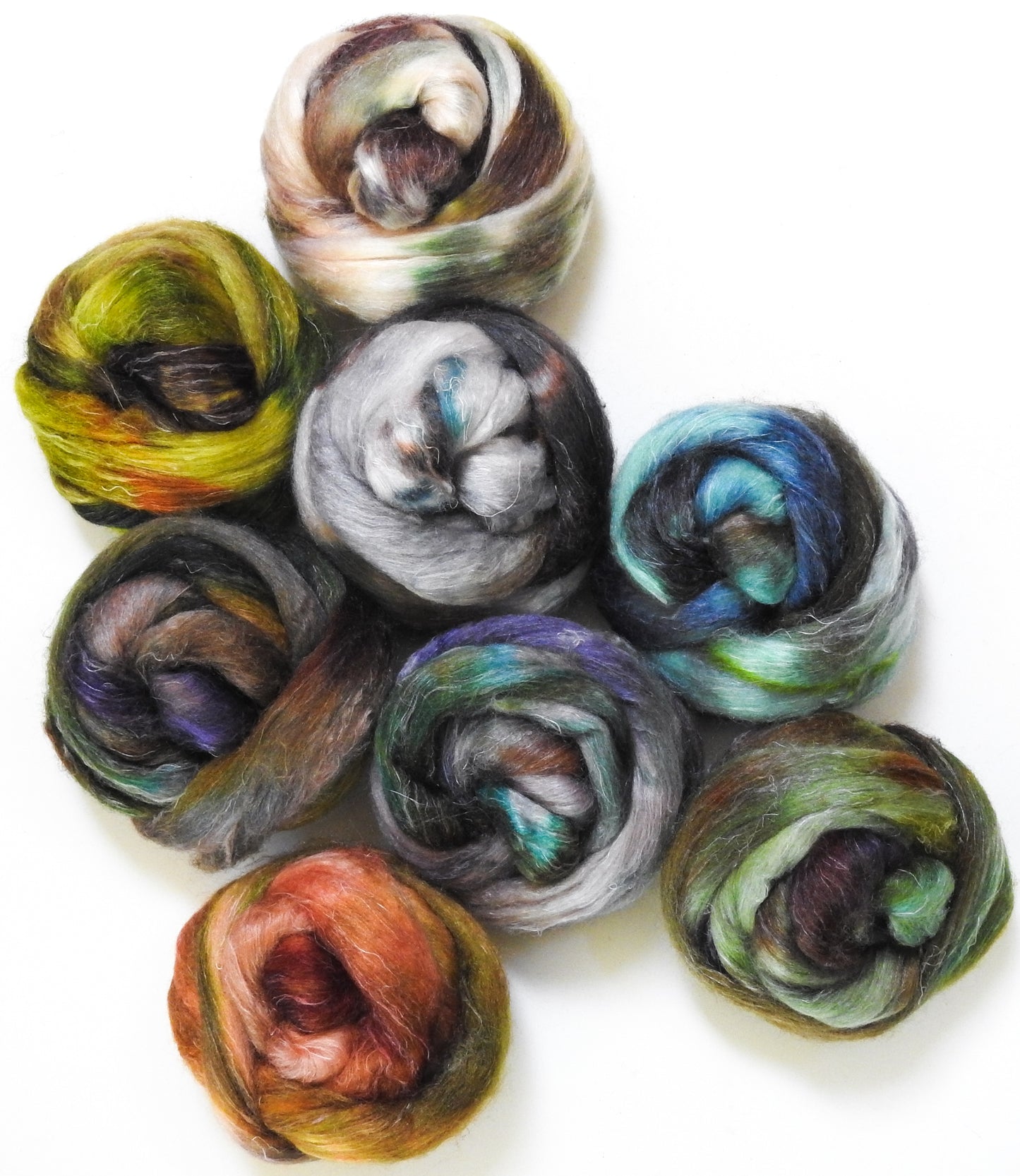 Raw Minerals - Dyed Gradient Set (11.2 oz)- Batt in a Braid #3 - Polwarth/Tussah Silk/Flax (50/25/25)