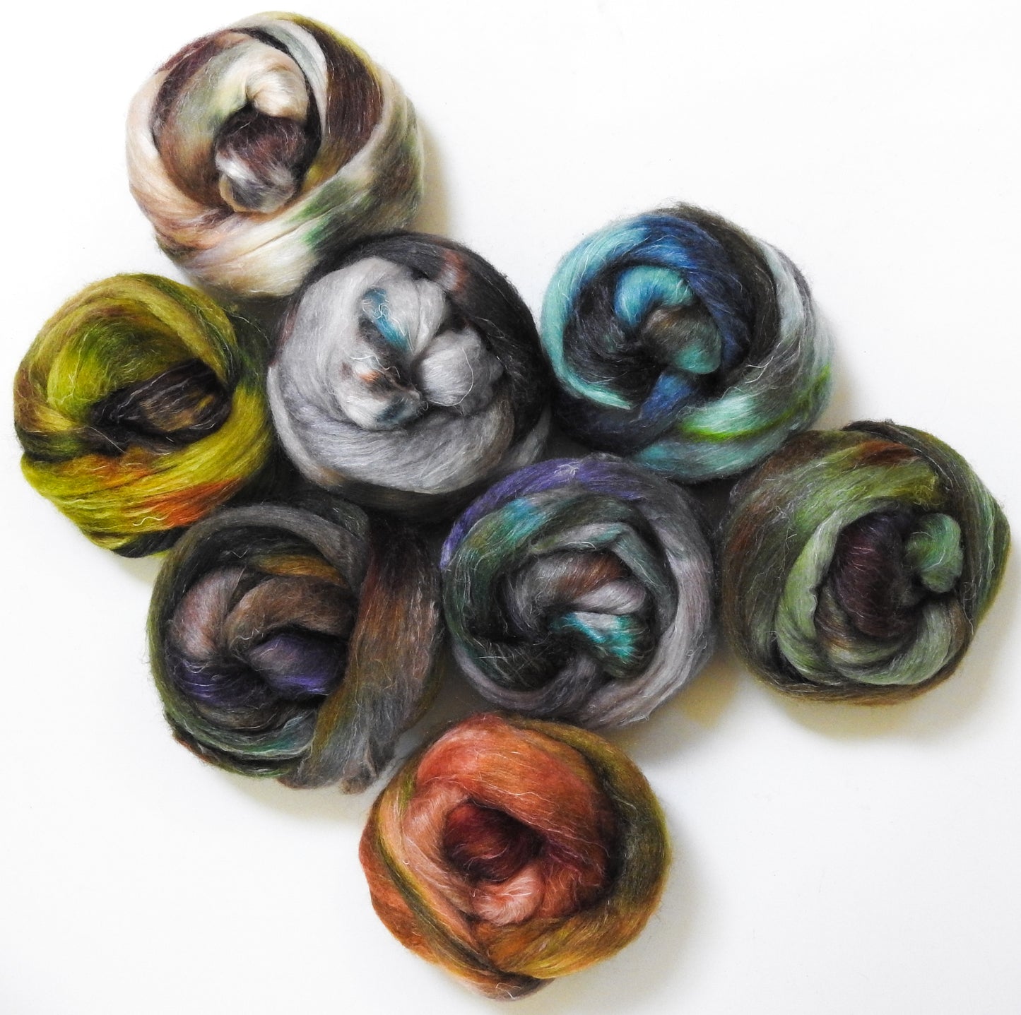 Raw Minerals - Dyed Gradient Set (11.2 oz)- Batt in a Braid #3 - Polwarth/Tussah Silk/Flax (50/25/25)