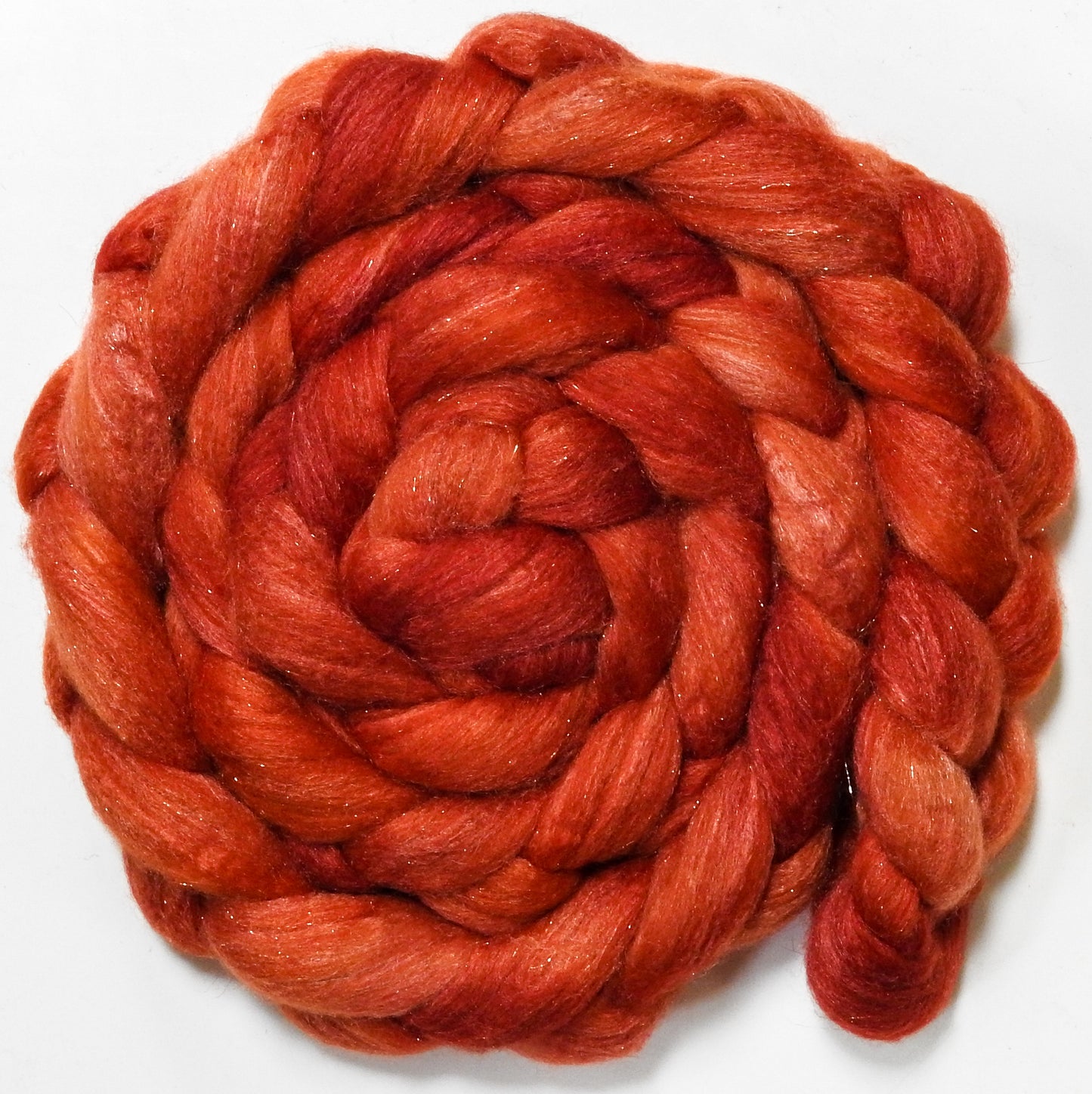 Habanero (5.5oz) - Batt in a Braid #67 - Polwarth/Baby Camel/Tussah Silk/Gold Stellina (40/25/25/10)