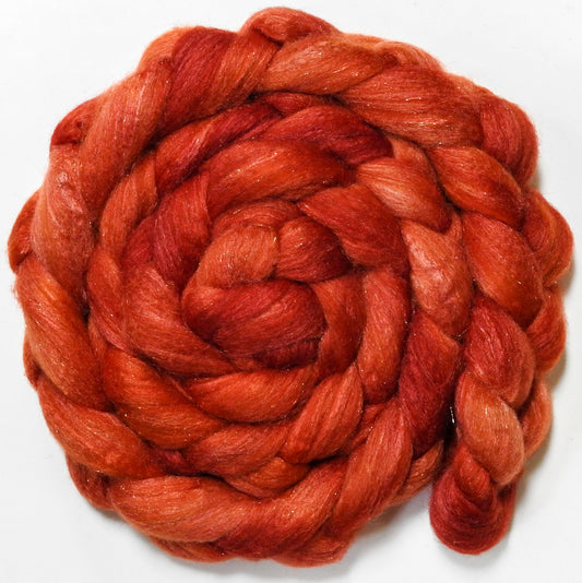 Habanero (5.5oz) - Batt in a Braid #67 - Polwarth/Baby Camel/Tussah Silk/Gold Stellina (40/25/25/10)