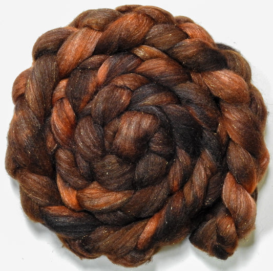 Singular - 62 (5.5oz) - Batt in a Braid #67 - Polwarth/Baby Camel/Tussah Silk/Gold Stellina (40/25/25/10)