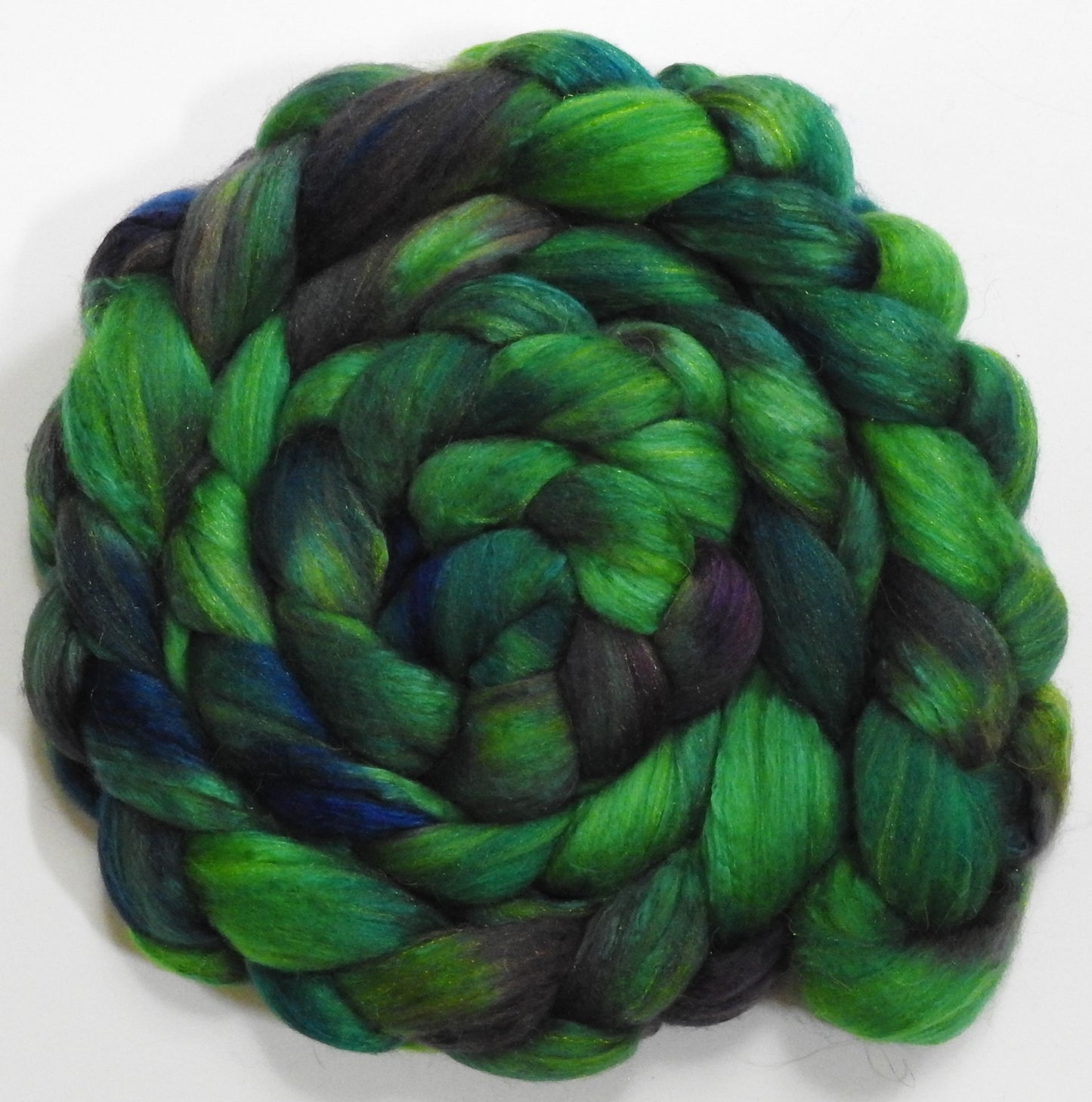 Thai Basil (5.8 oz) - Batt in a Braid #5 - Merino/ Camel/ silk/ faux cashmere/ firestar (25/25/25/13/12)