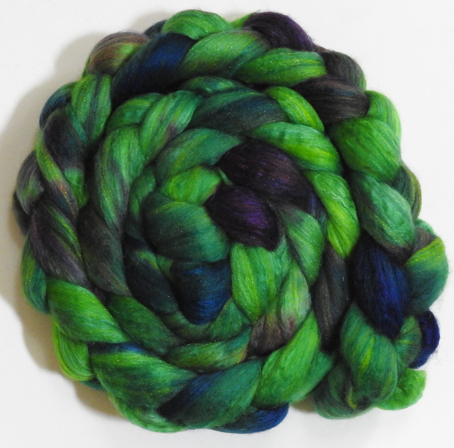 Thai Basil (5.8 oz) - Batt in a Braid #5 - Merino/ Camel/ silk/ faux cashmere/ firestar (25/25/25/13/12)