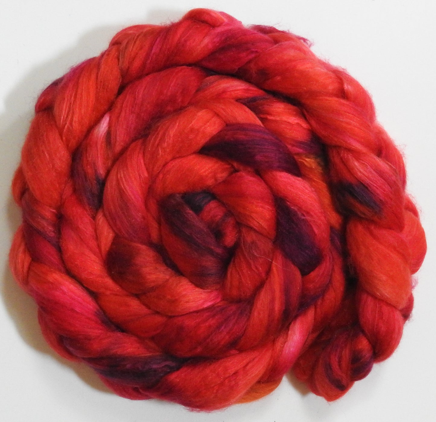 Empire Apple (5.7 oz) - Batt in a Braid #5 - Merino/ Camel/ silk/ faux cashmere/ firestar (25/25/25/13/12)