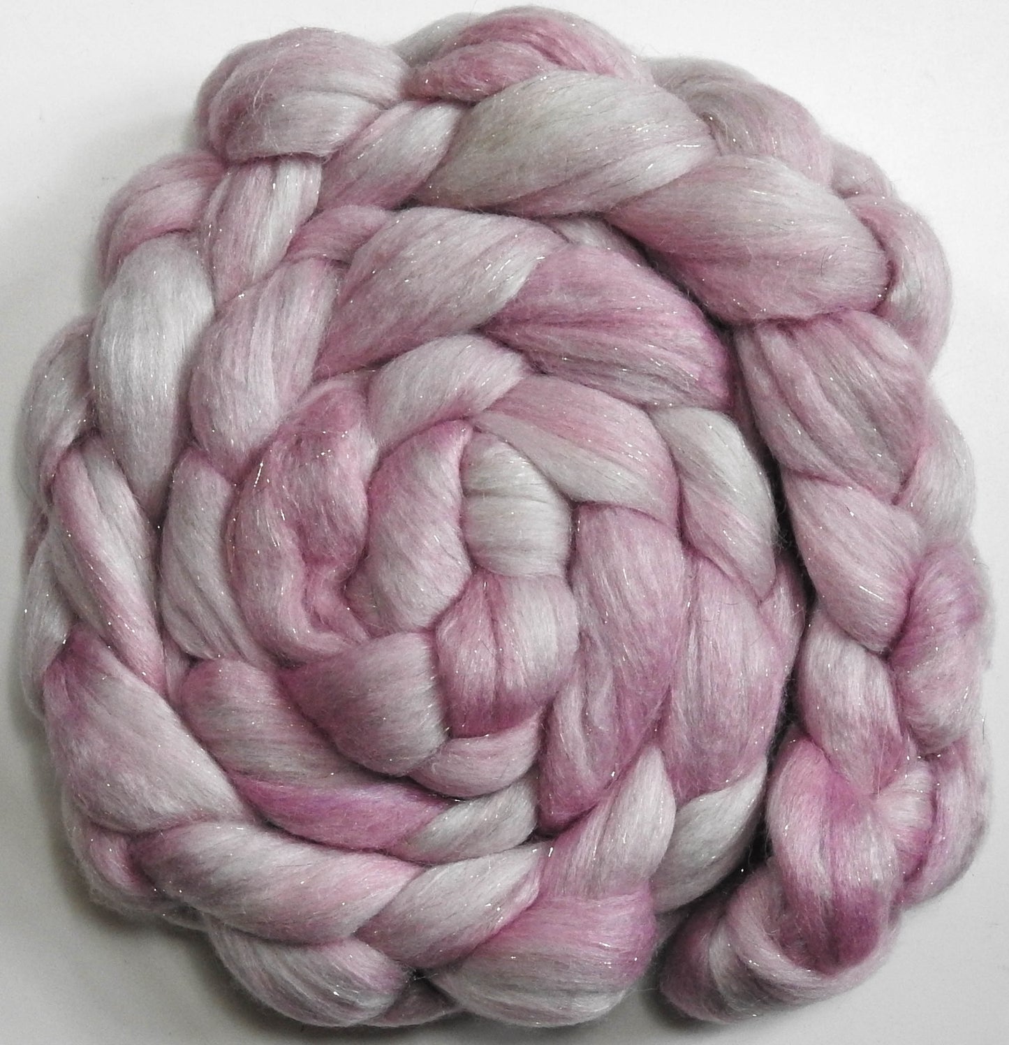 Ballerina (5.7 oz.) - Batt in a Braid #41 - Llama / Merino ( 18 mic.)/ Mulberry silk/ Stellina (40/30/25/5)