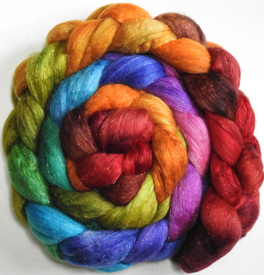 End of the Rainbow (5.7 oz.) - Batt in a Braid #41 - Llama / Merino ( 18 mic.)/ Mulberry silk/ Stellina (40/30/25/5)
