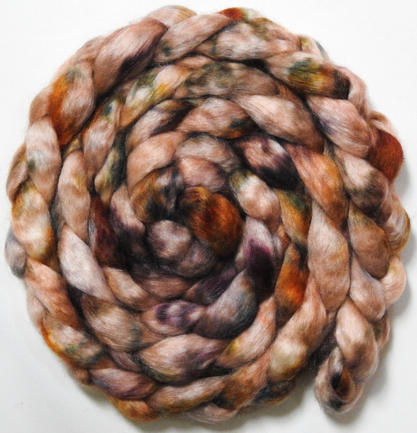 Biscotti (5.2 oz) - Batt in a Braid #52- Wensleydale/ Mulberry silk/ Polwarth (60/25/15)