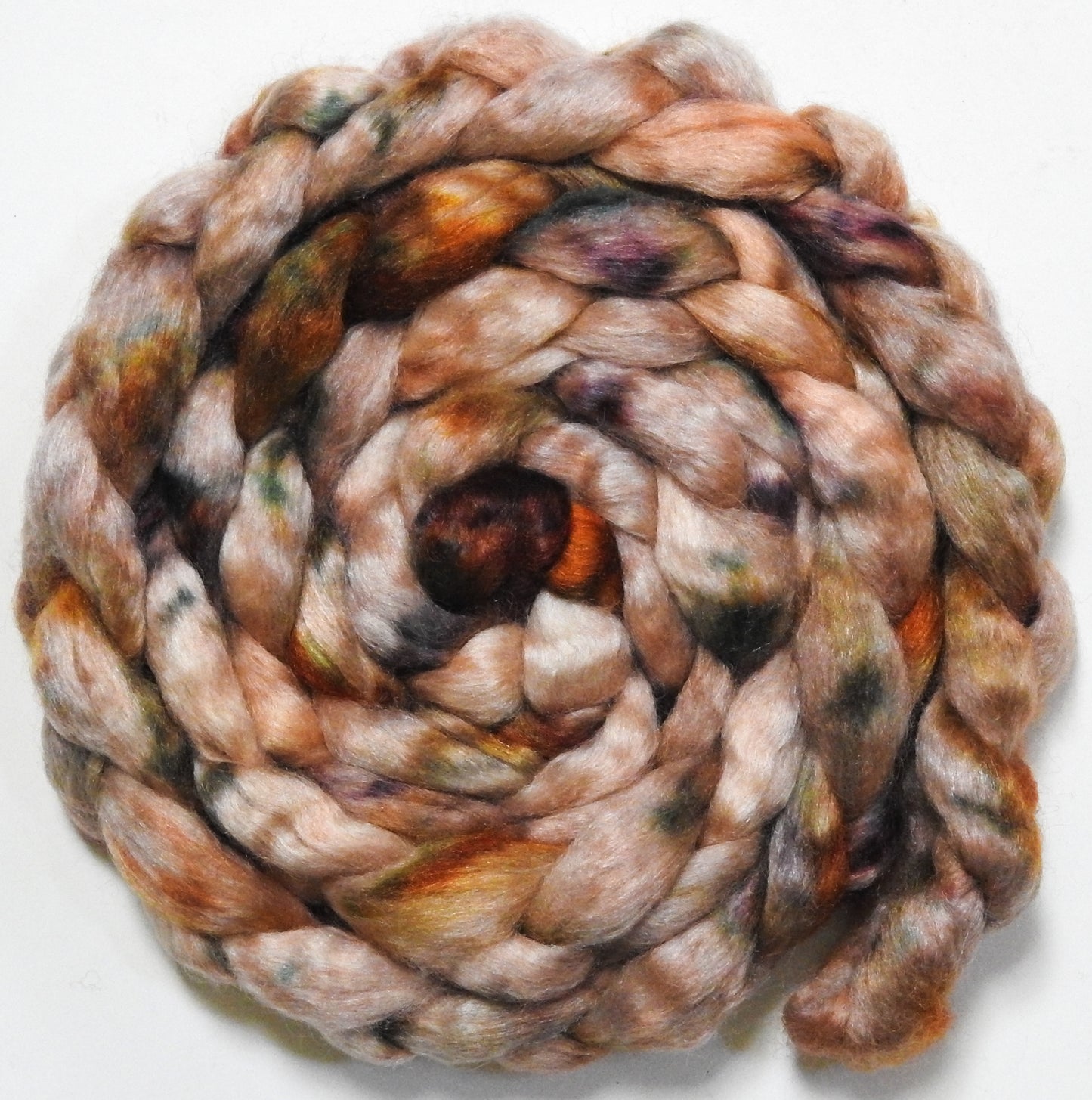 Biscotti (5.2 oz) - Batt in a Braid #52- Wensleydale/ Mulberry silk/ Polwarth (60/25/15)