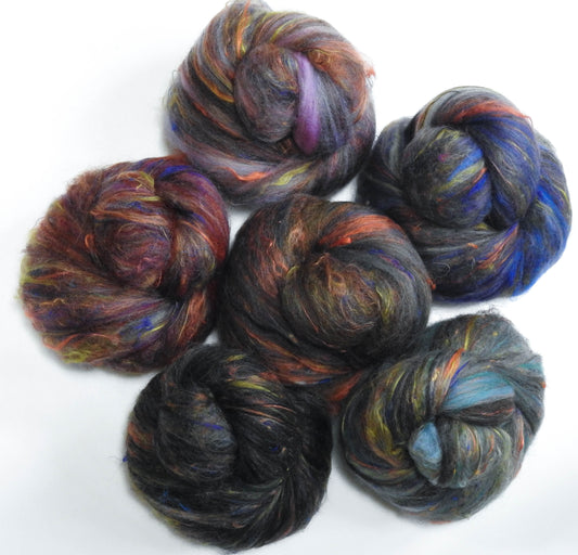 Ironsides (4.5 oz) - NON-Sparkle Sticklebatts -CVM fleece, merino, silk, sari silk, tweed blend, bamboo