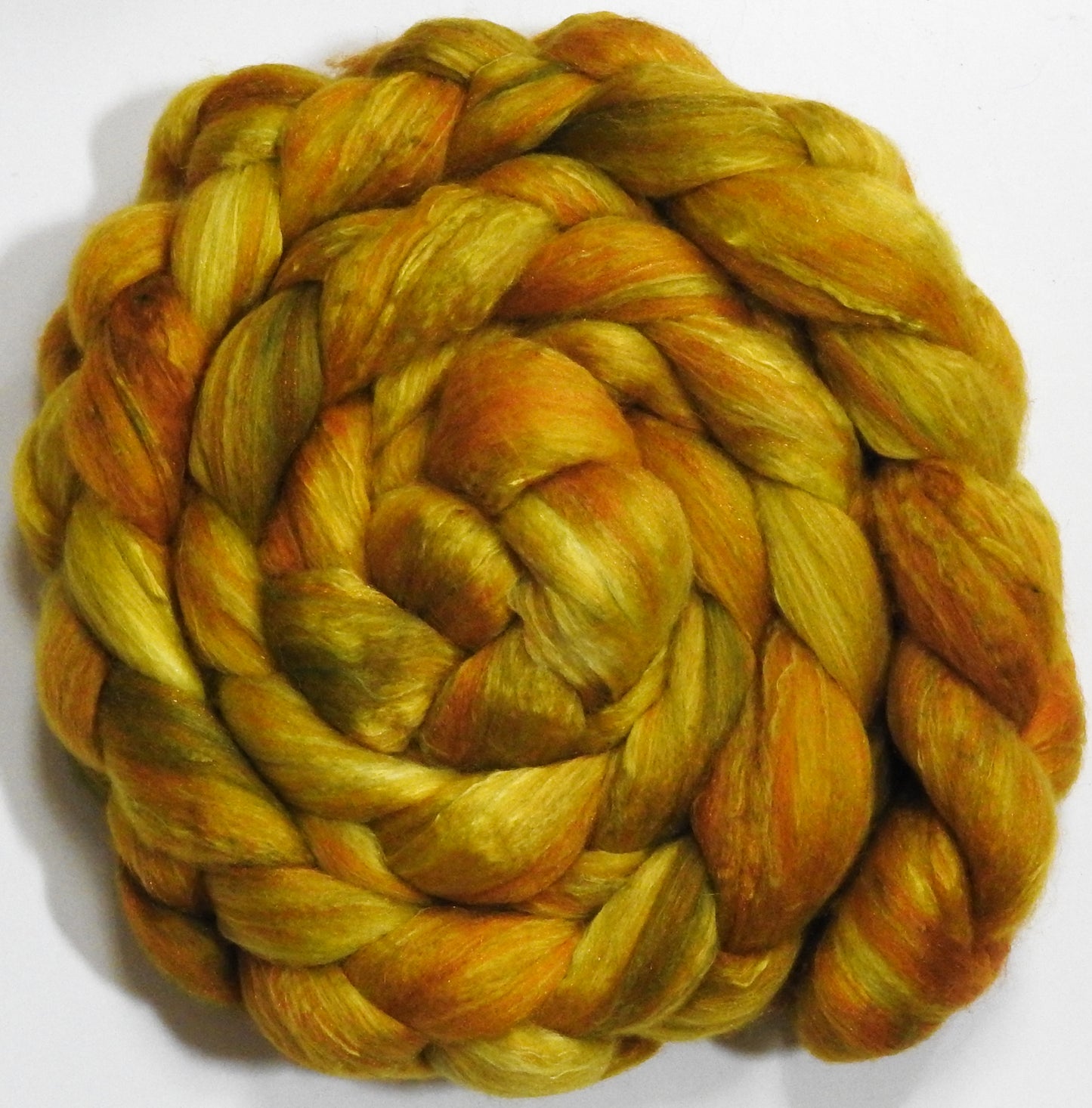 Goldenrod - (5.7 oz) - Batt in a Braid #5 - Merino/ Camel/ silk/ faux cashmere/ firestar (25/25/25/13/12)