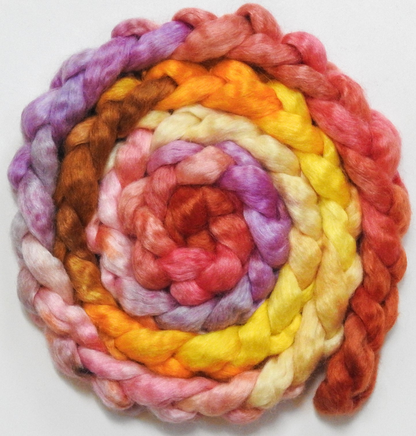Park Güell (5.6 oz) - Batt in a Braid #52- Wensleydale/ Mulberry silk/ Polwarth (60/25/15)