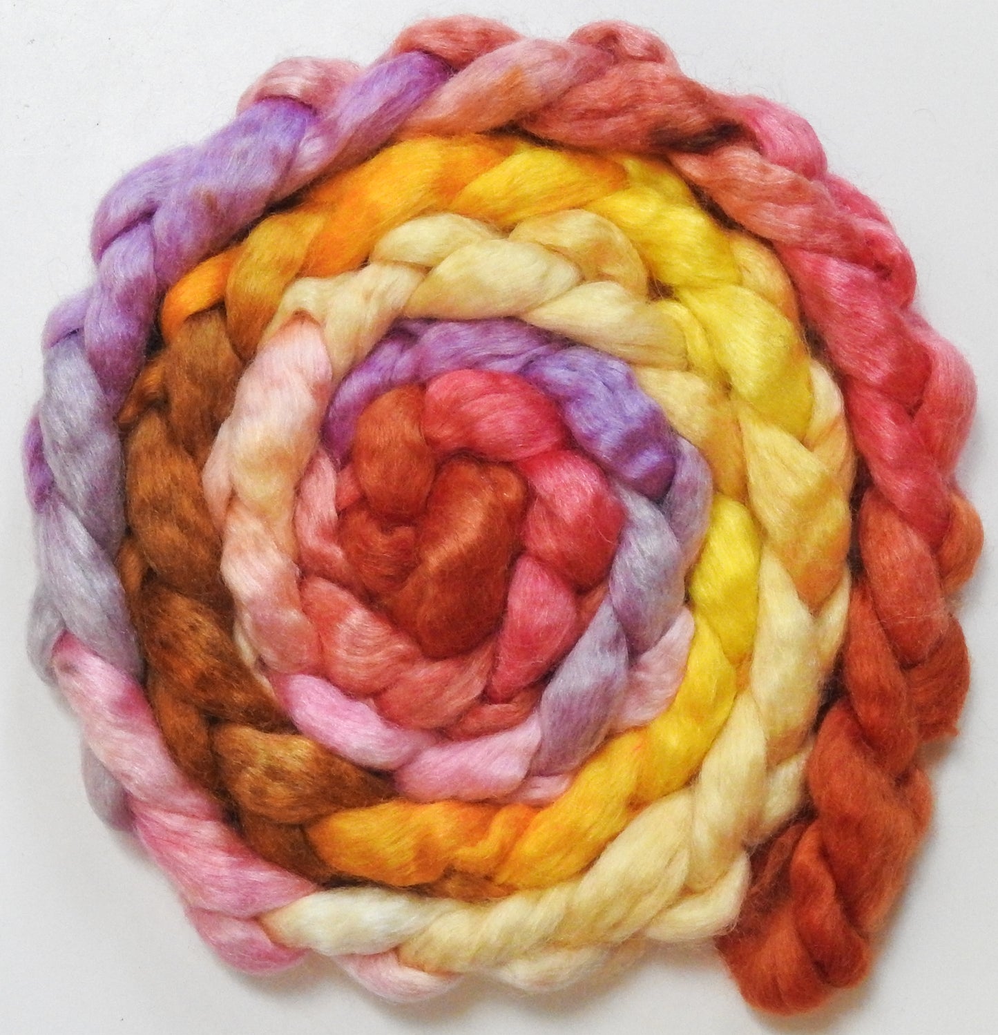 Park Güell (5.6 oz) - Batt in a Braid #52- Wensleydale/ Mulberry silk/ Polwarth (60/25/15)