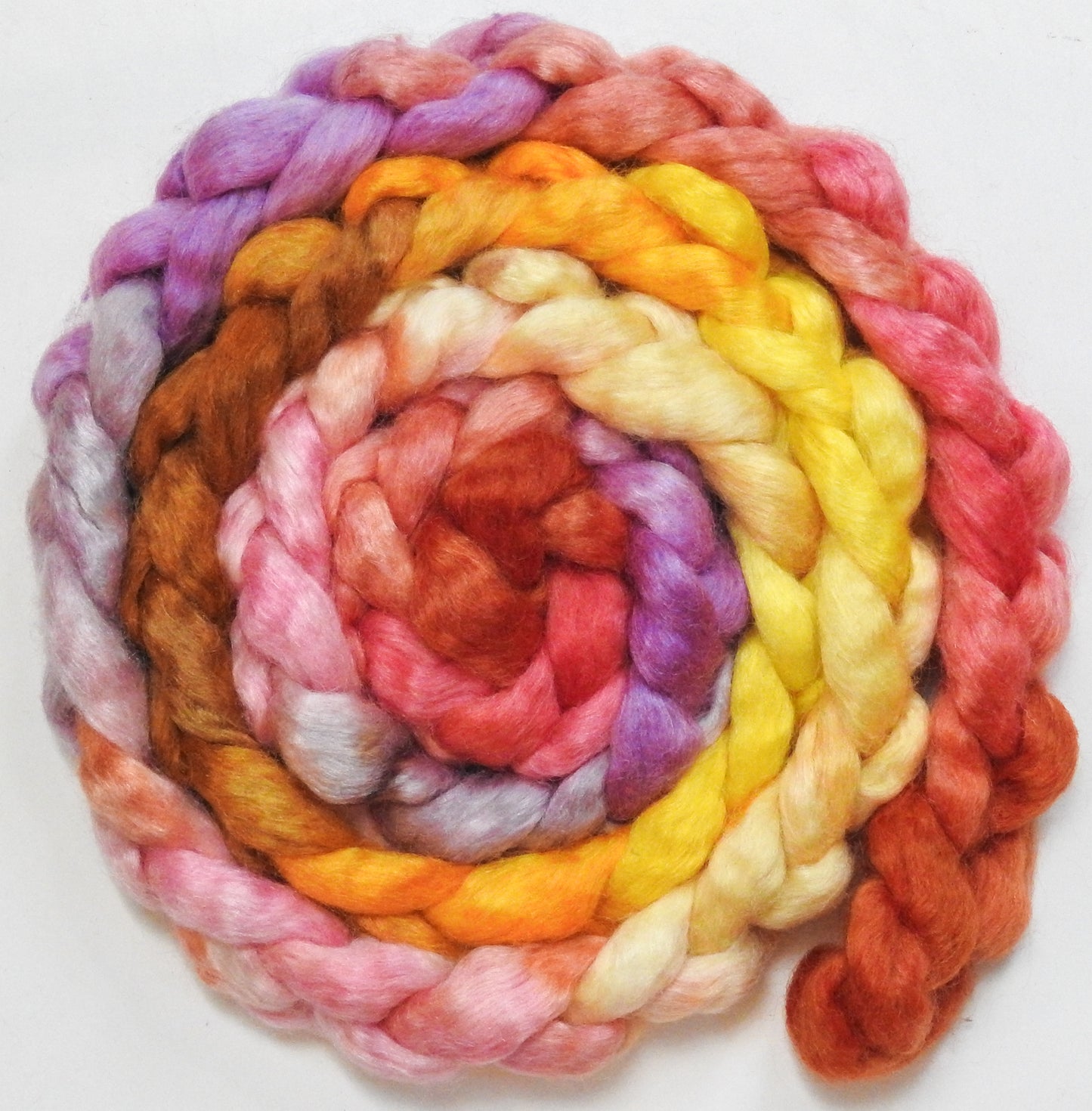 Park Güell (5.6 oz) - Batt in a Braid #52- Wensleydale/ Mulberry silk/ Polwarth (60/25/15)