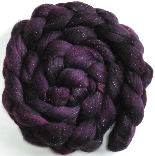 Dragonfruit (5.5 oz) - Batt in a Braid #59- Merino/ Baby Camel/ black Tussah Silk/ Gold Stellina(40/25/25/10)