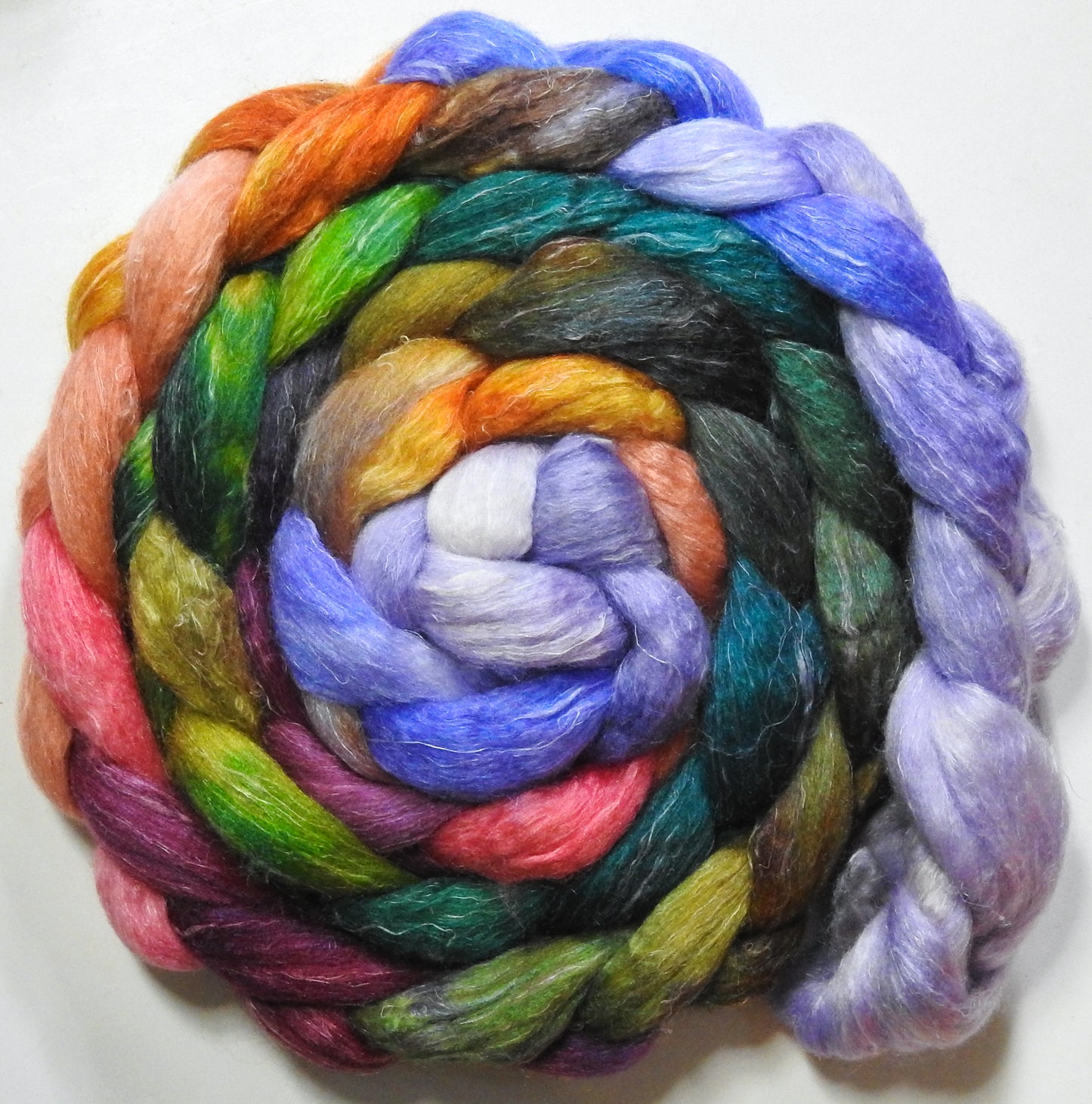 Paper Lanterns (5.7 oz) - Batt in a Braid #3 - Polwarth/ Tussah Silk/ Flax (50/25/25)
