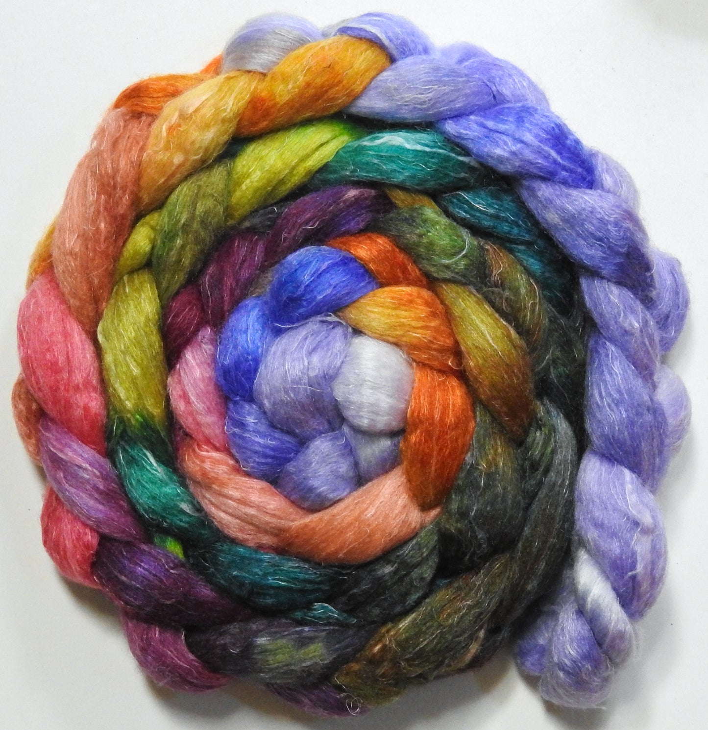 Paper Lanterns (5.7 oz) - Batt in a Braid #3 - Polwarth/ Tussah Silk/ Flax (50/25/25)