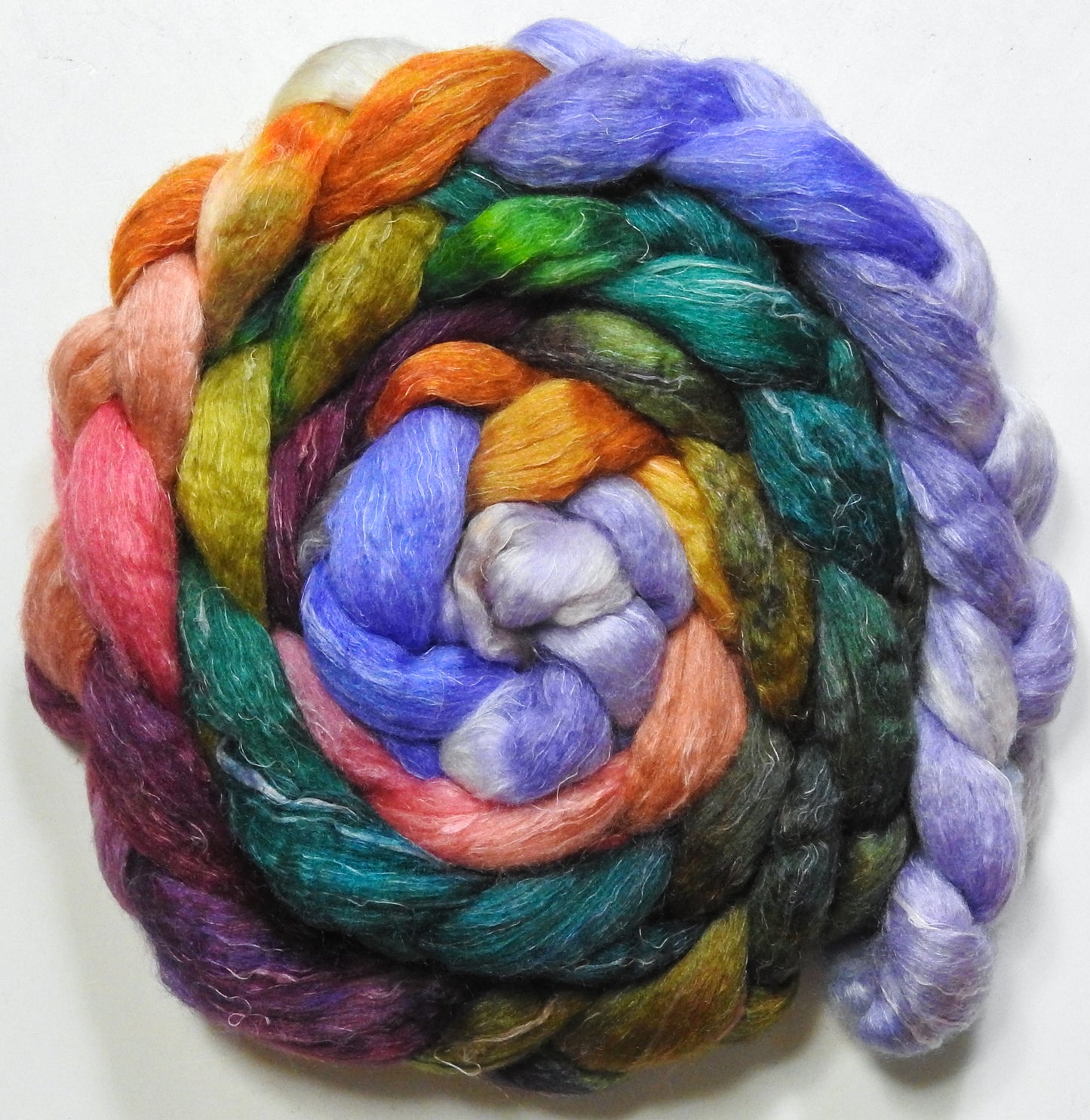 Paper Lanterns (5.7 oz) - Batt in a Braid #3 - Polwarth/ Tussah Silk/ Flax (50/25/25)