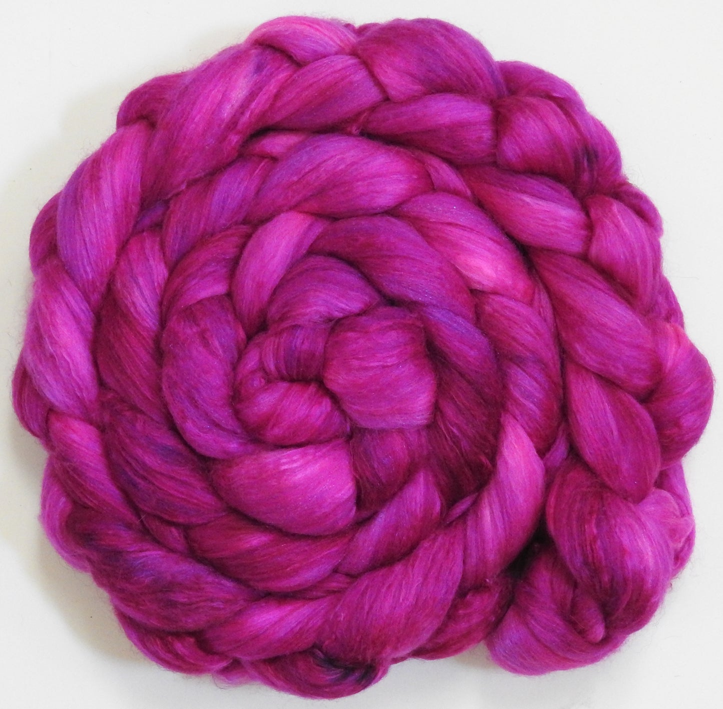 Dragonfruit - (5.6 oz) - Batt in a Braid #5 - Merino/ Camel/ silk/ faux cashmere/ firestar (25/25/25/13/12)