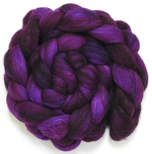 Pokeberry (5.7 oz) - Batt in a Braid #27 - Lt. Grey Shetland/ Falkland Merino / tussah silk (50/25/25)