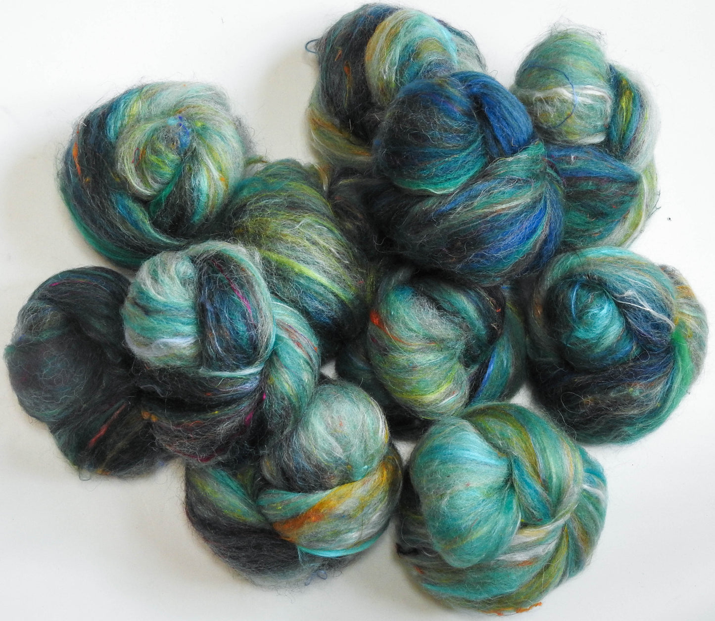Midnight Swim - NON-Sparkle Sticklebatts -Nash Island fleece; CAMEL, merino, polwarth, silk, bamboo, sari silk
