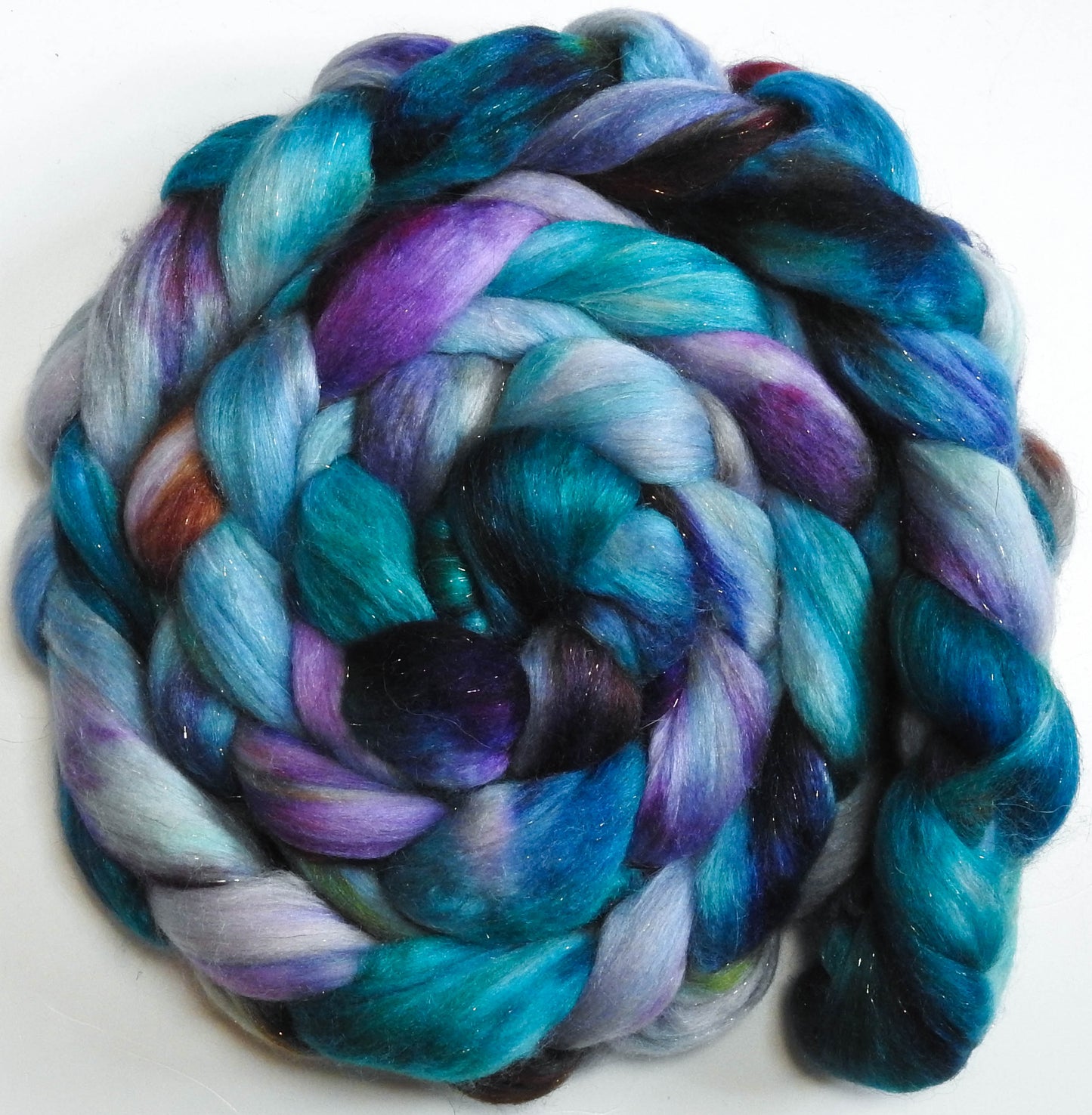 Second Wind (5.7 oz.) - Batt in a Braid #41 - Llama / Merino ( 18 mic.)/ Mulberry silk/ Stellina (40/30/25/5)