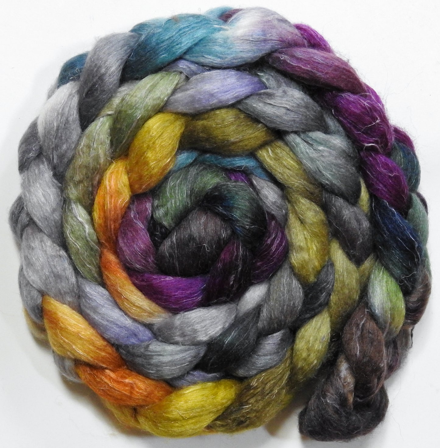 Stone Quarry (5.6 oz) - Batt in a Braid #3 - Polwarth/ Tussah Silk/ Flax (50/25/25)