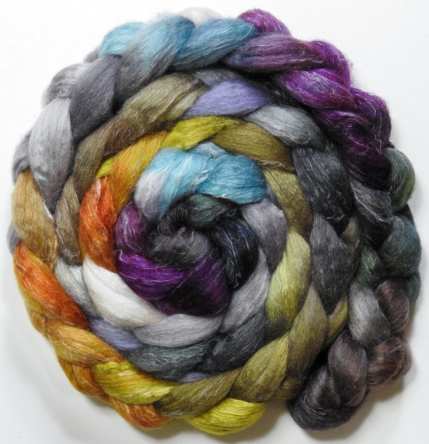 Stone Quarry (5.6 oz) - Batt in a Braid #3 - Polwarth/ Tussah Silk/ Flax (50/25/25)