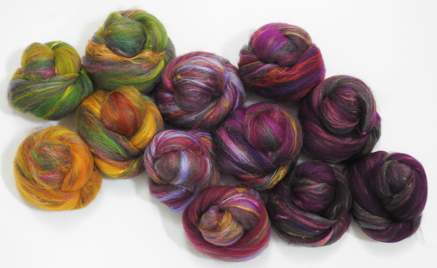 Highland Heather -(4 oz) NON -Sparkle Sticklebatts -BOND fleece, Merino, Hebridean Wool, silk, Sari silk