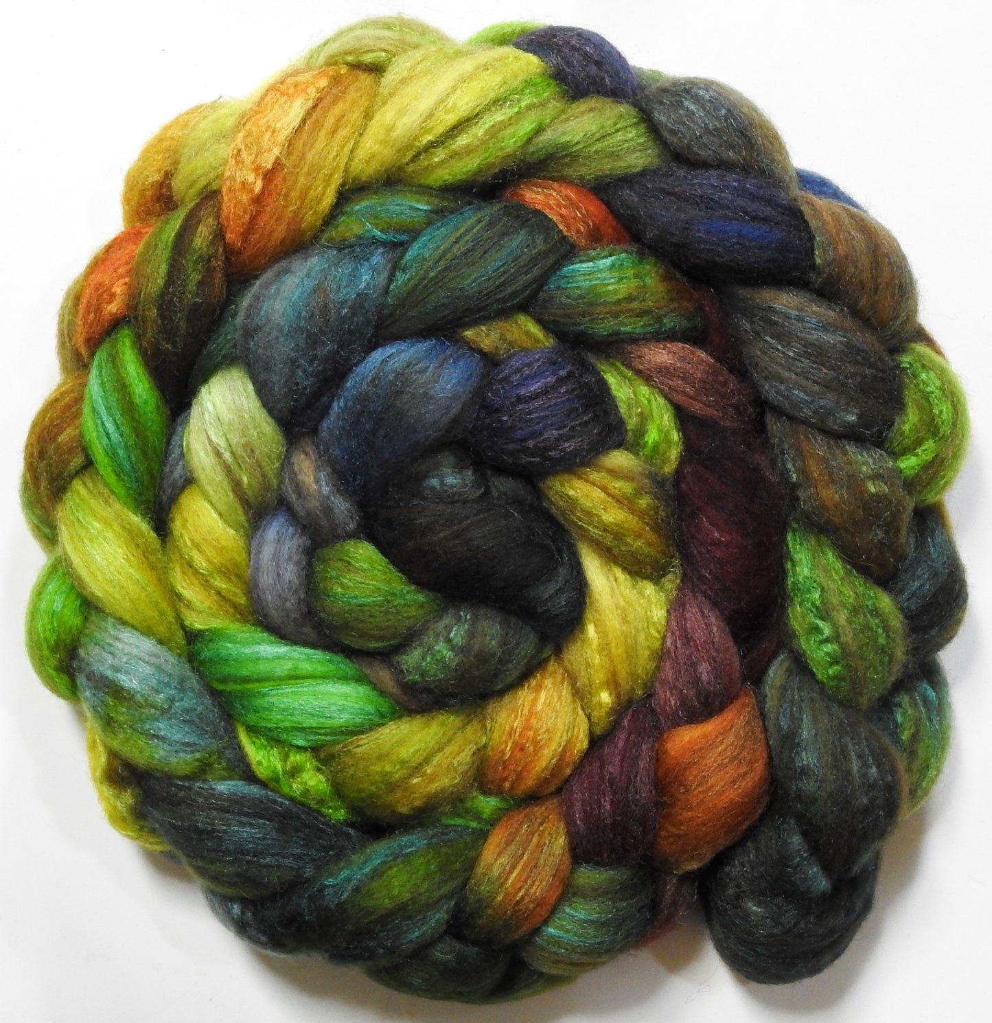Mossy (5.6 oz) - Batt in a Braid #69 - Manx Loaghtan/ Polwarth / tussah silk /nylon (30/30/30/10)