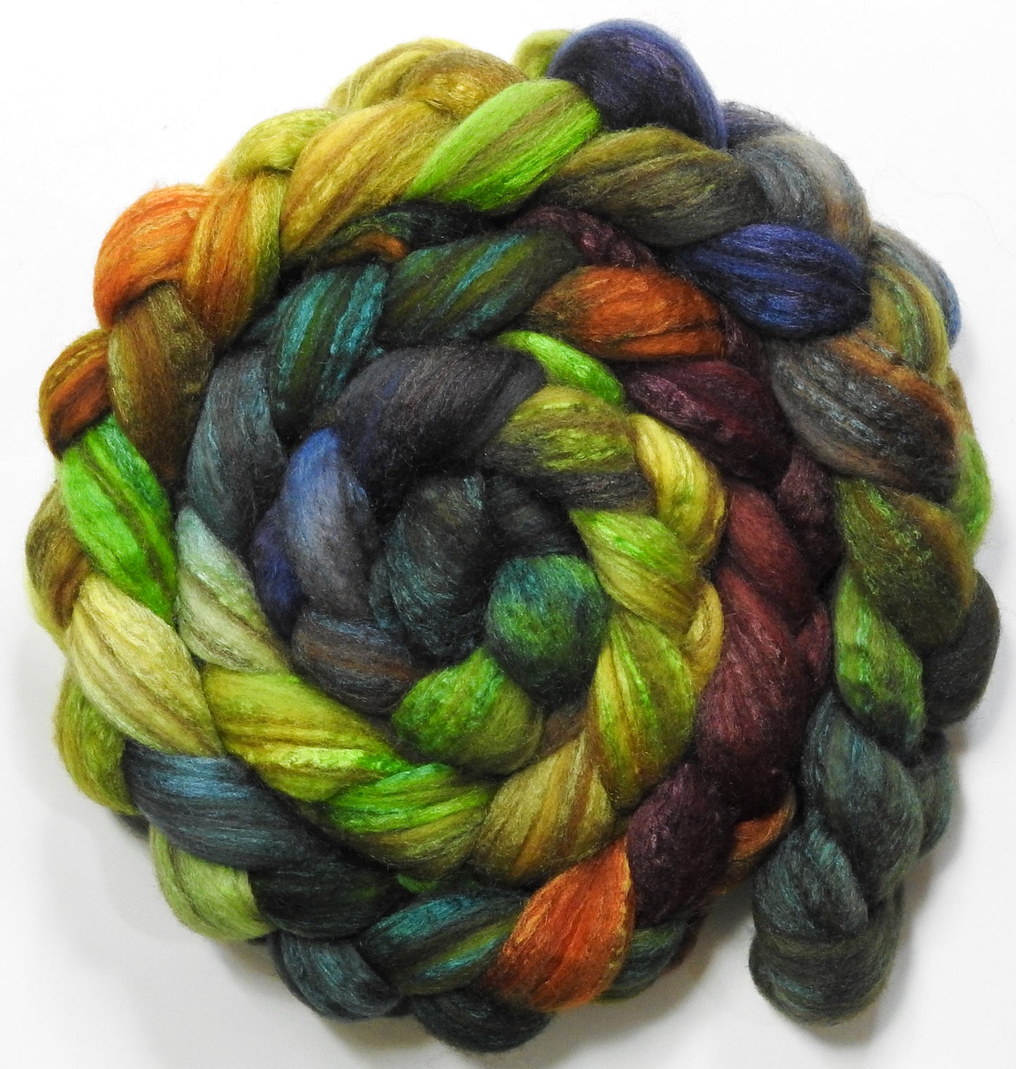 Mossy (5.6 oz) - Batt in a Braid #69 - Manx Loaghtan/ Polwarth / tussah silk /nylon (30/30/30/10)