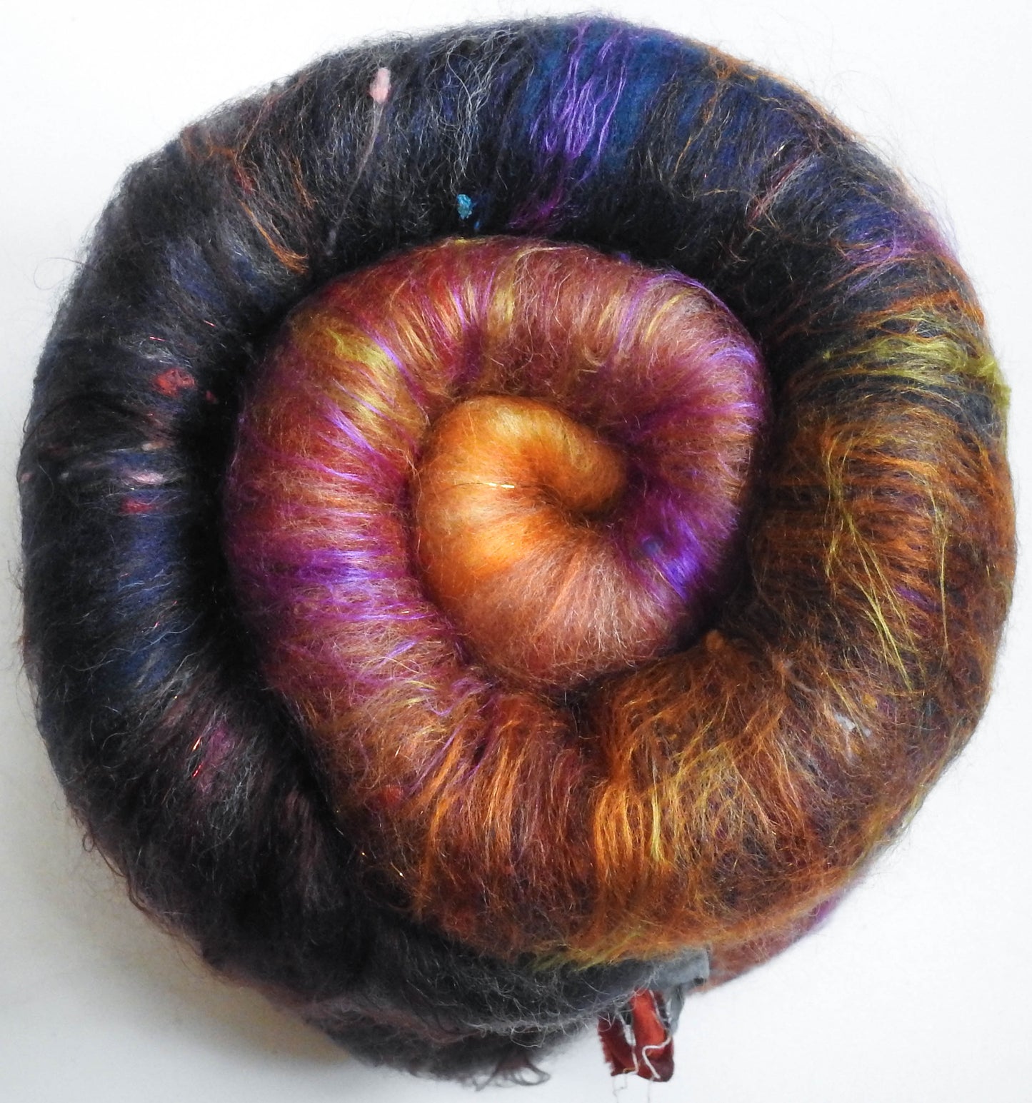 House of the Owl Witch (3.8 oz) -Sparkle Roly-poly batt -Nash Island fleece; merino, CAMEL, polwarth, silk, bamboo, silk noil, angelina