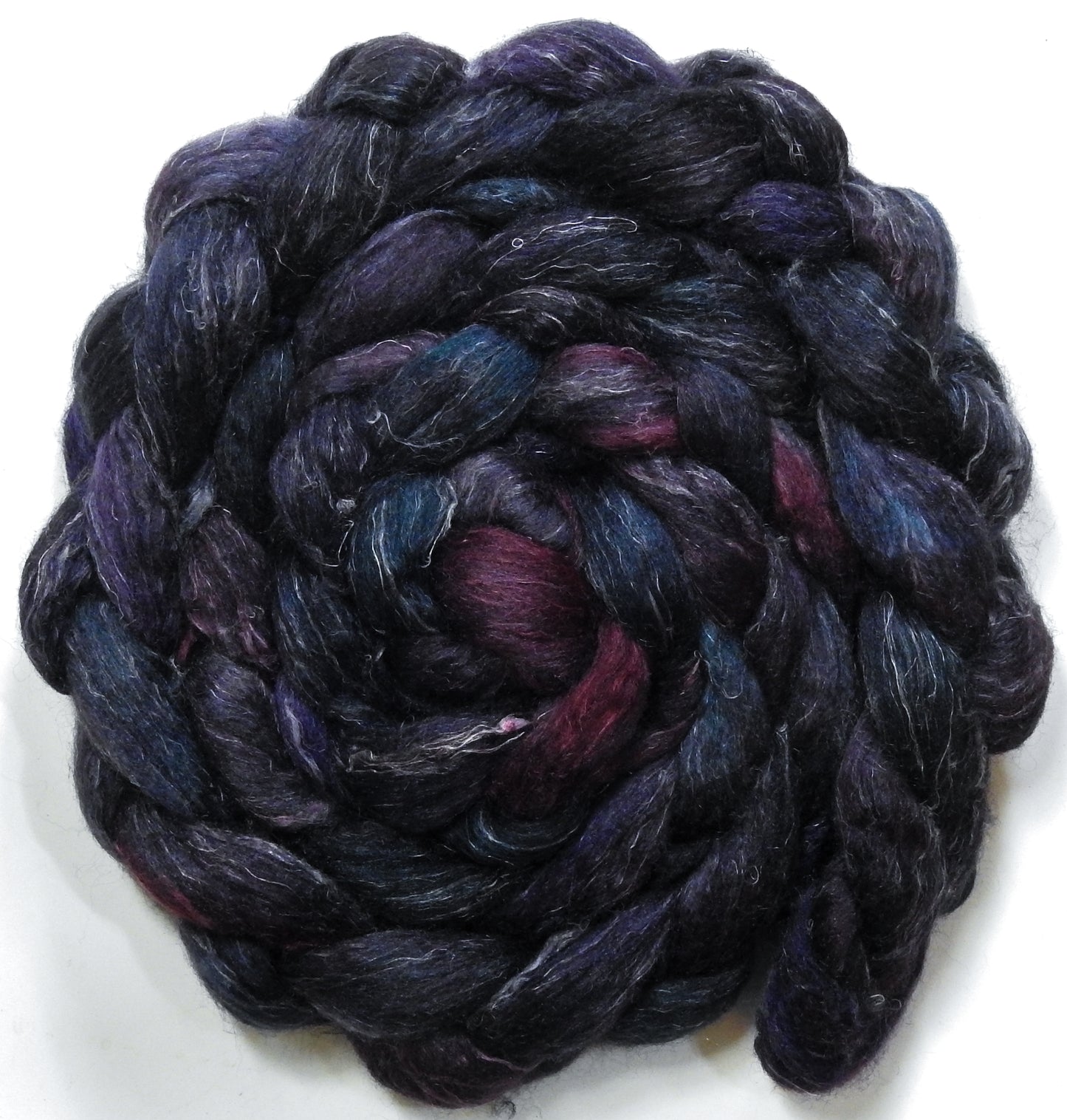 Witch King (5.9 oz) - Batt in a Braid #3 - Polwarth/ Tussah Silk/ Flax (50/25/25)
