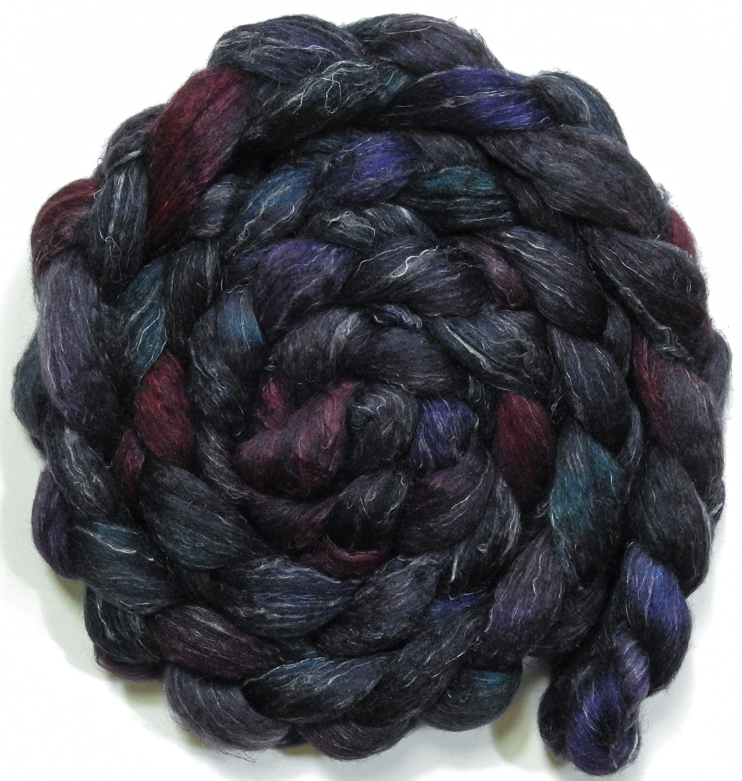 Witch King (5.9 oz) - Batt in a Braid #3 - Polwarth/ Tussah Silk/ Flax (50/25/25)