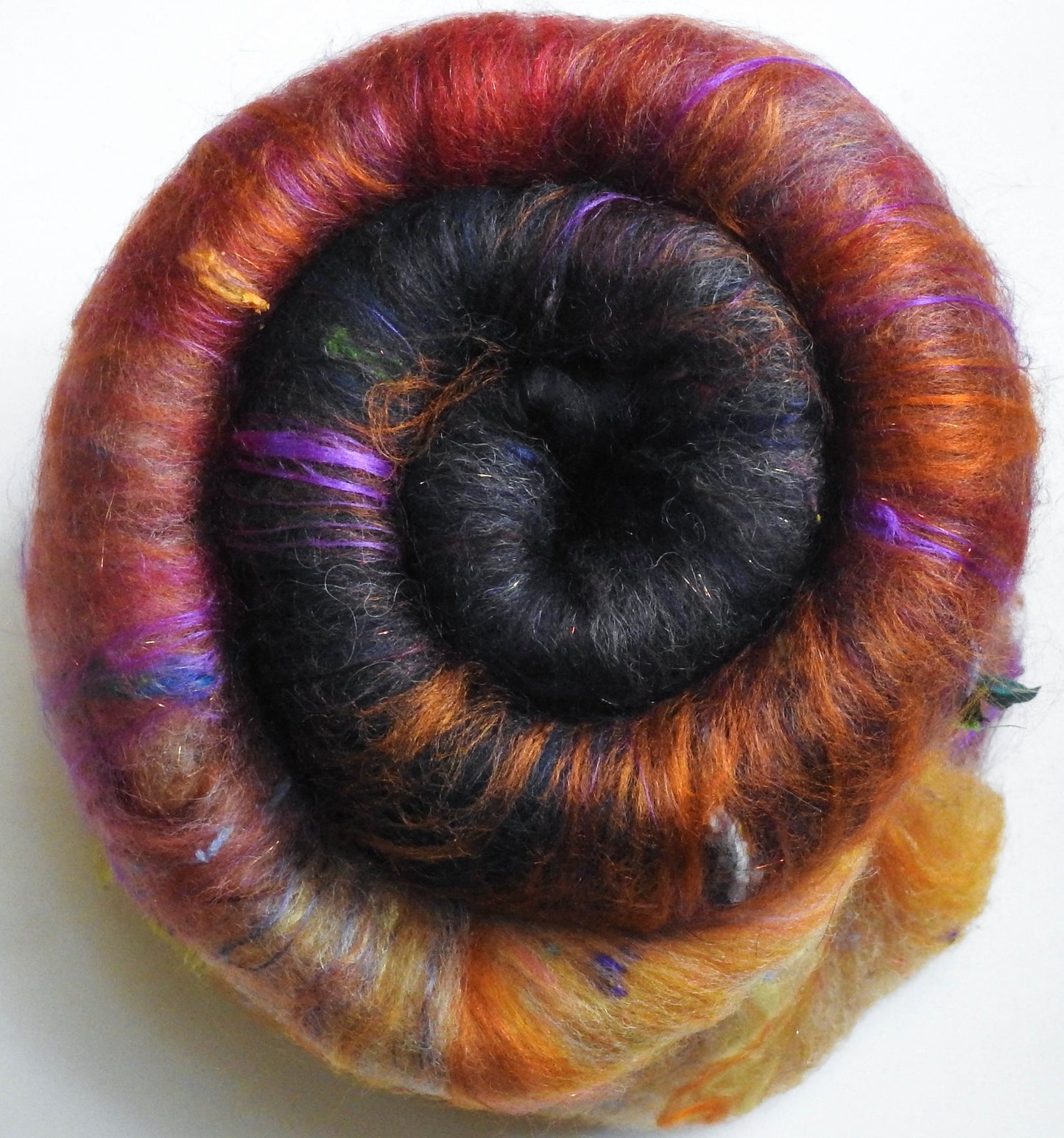 House of the Owl Witch (3.8 oz) -Sparkle Roly-poly batt -Nash Island fleece; merino, CAMEL, polwarth, silk, bamboo, silk noil, angelina