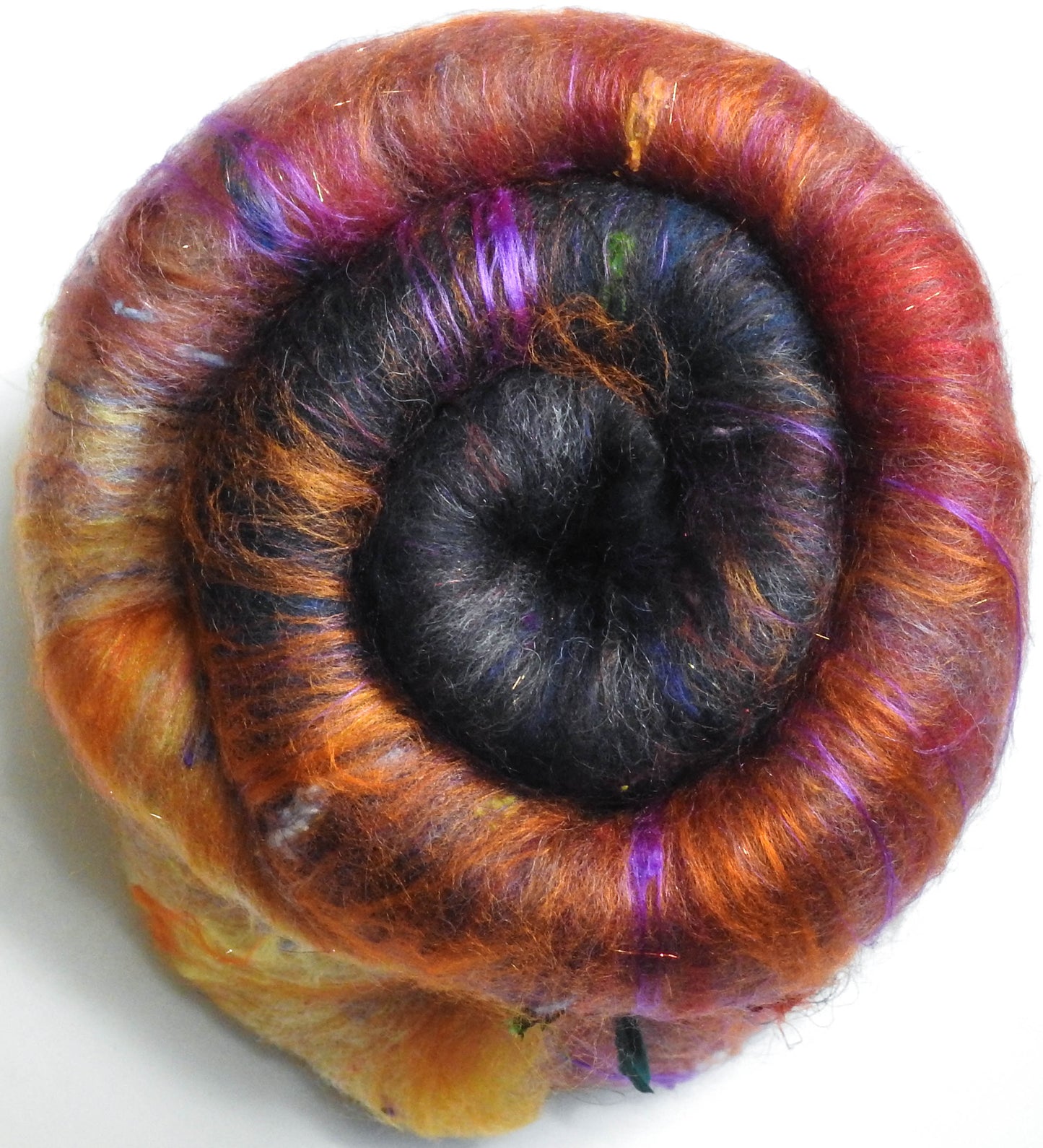 House of the Owl Witch (3.8 oz) -Sparkle Roly-poly batt -Nash Island fleece; merino, CAMEL, polwarth, silk, bamboo, silk noil, angelina