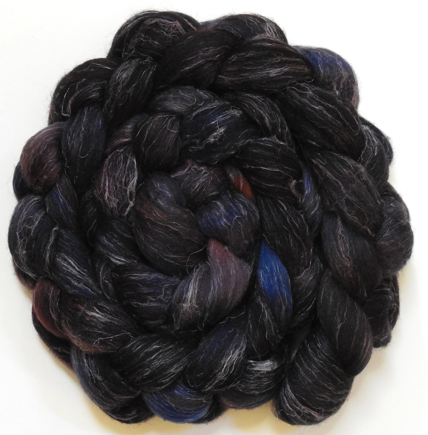 Onyx (5.8 oz) - Batt in a Braid #29 - Rambouillet / Tussah / Flax (40/40/20)