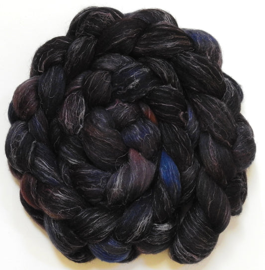 Onyx (5.8 oz) - Batt in a Braid #29 - Rambouillet / Tussah / Flax (40/40/20)