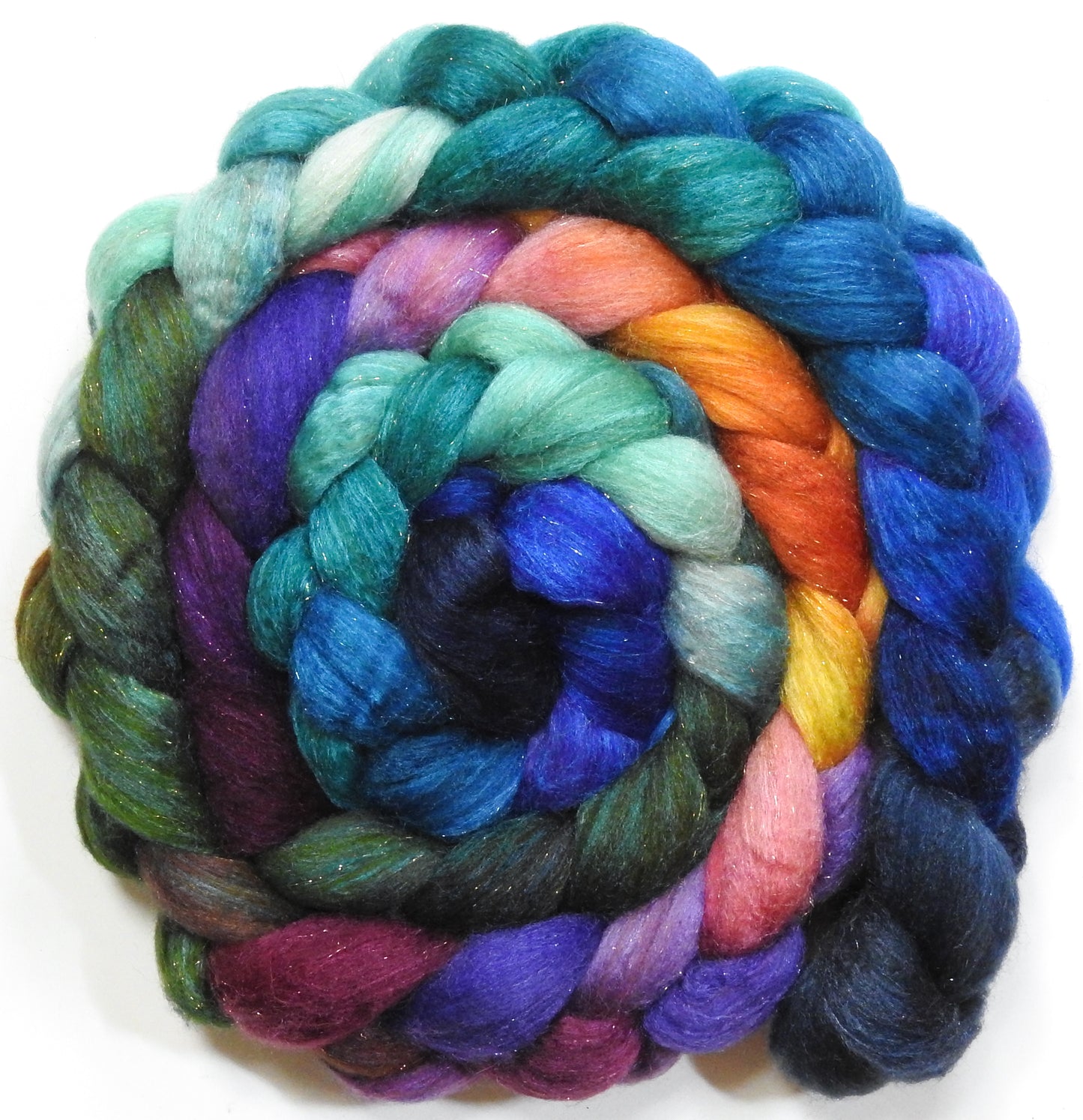 No Scotland, No Party! (5.6 oz) - Batt in a Braid #67 - Polwarth/Baby Camel/Tussah Silk/Gold Stellina (40/25/25/10)