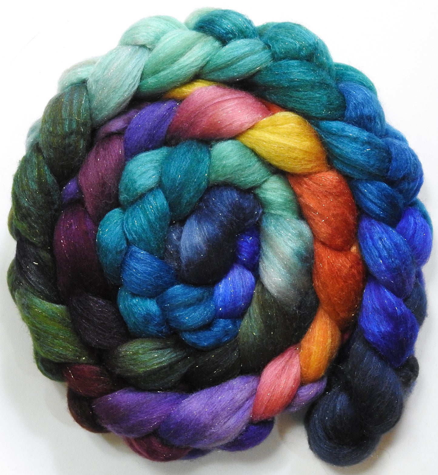 No Scotland, No Party! (5.6 oz) - Batt in a Braid #67 - Polwarth/Baby Camel/Tussah Silk/Gold Stellina (40/25/25/10)
