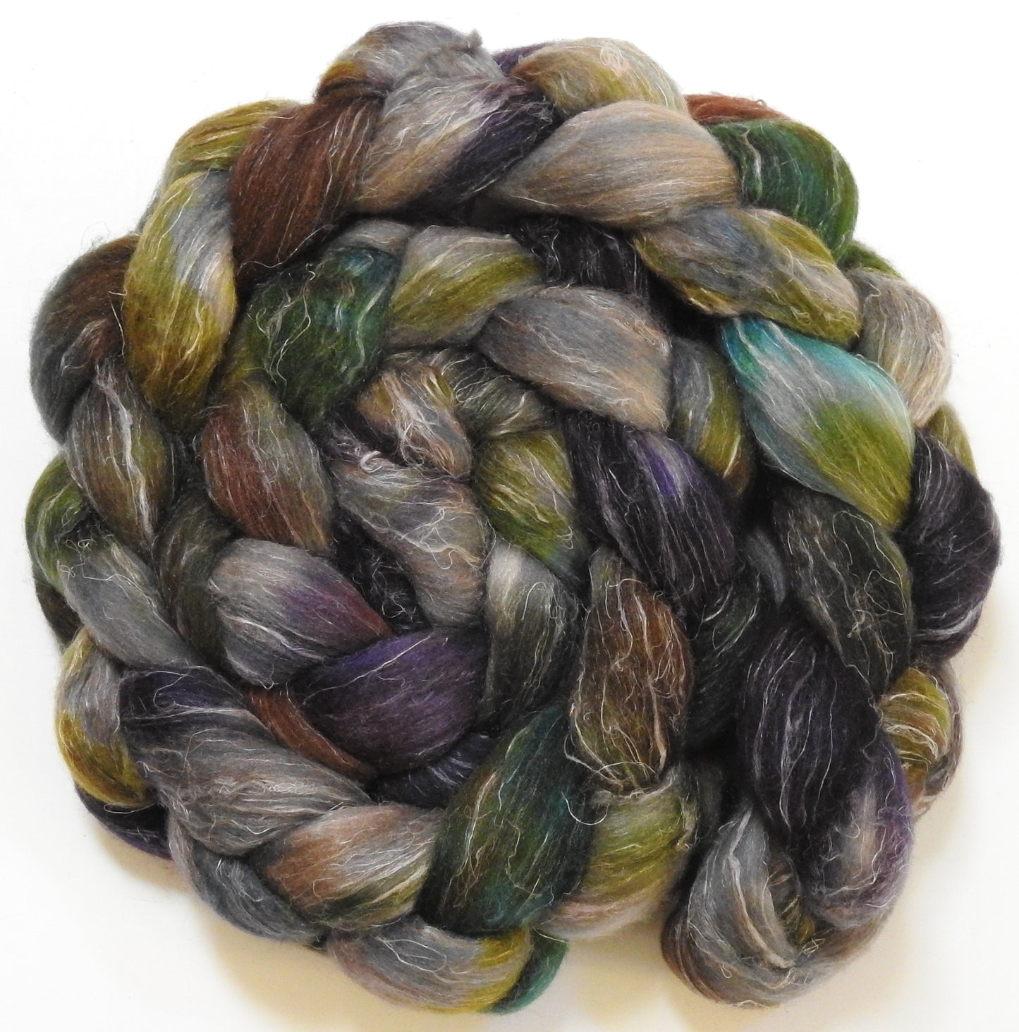 Lodestone (5.6 oz) - Batt in a Braid #29 - Rambouillet / Tussah / Flax (40/40/20)