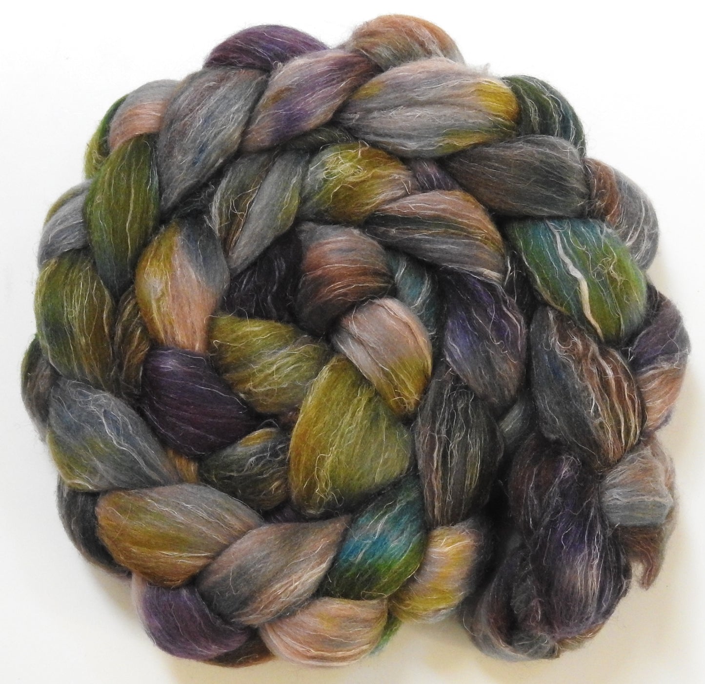 Lodestone (5.6 oz) - Batt in a Braid #29 - Rambouillet / Tussah / Flax (40/40/20)
