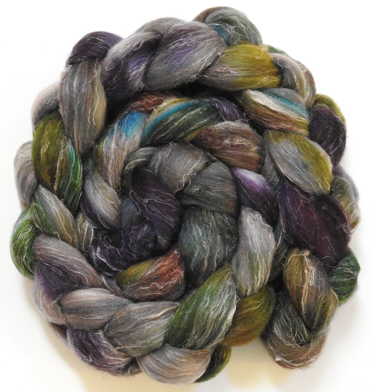 Lodestone (5.6 oz) - Batt in a Braid #29 - Rambouillet / Tussah / Flax (40/40/20)