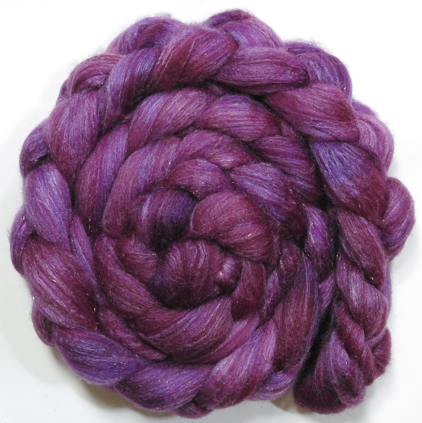 Jelly-Lover (5.5oz) - Batt in a Braid #67 - Polwarth/Baby Camel/Tussah Silk/Gold Stellina (40/25/25/10)