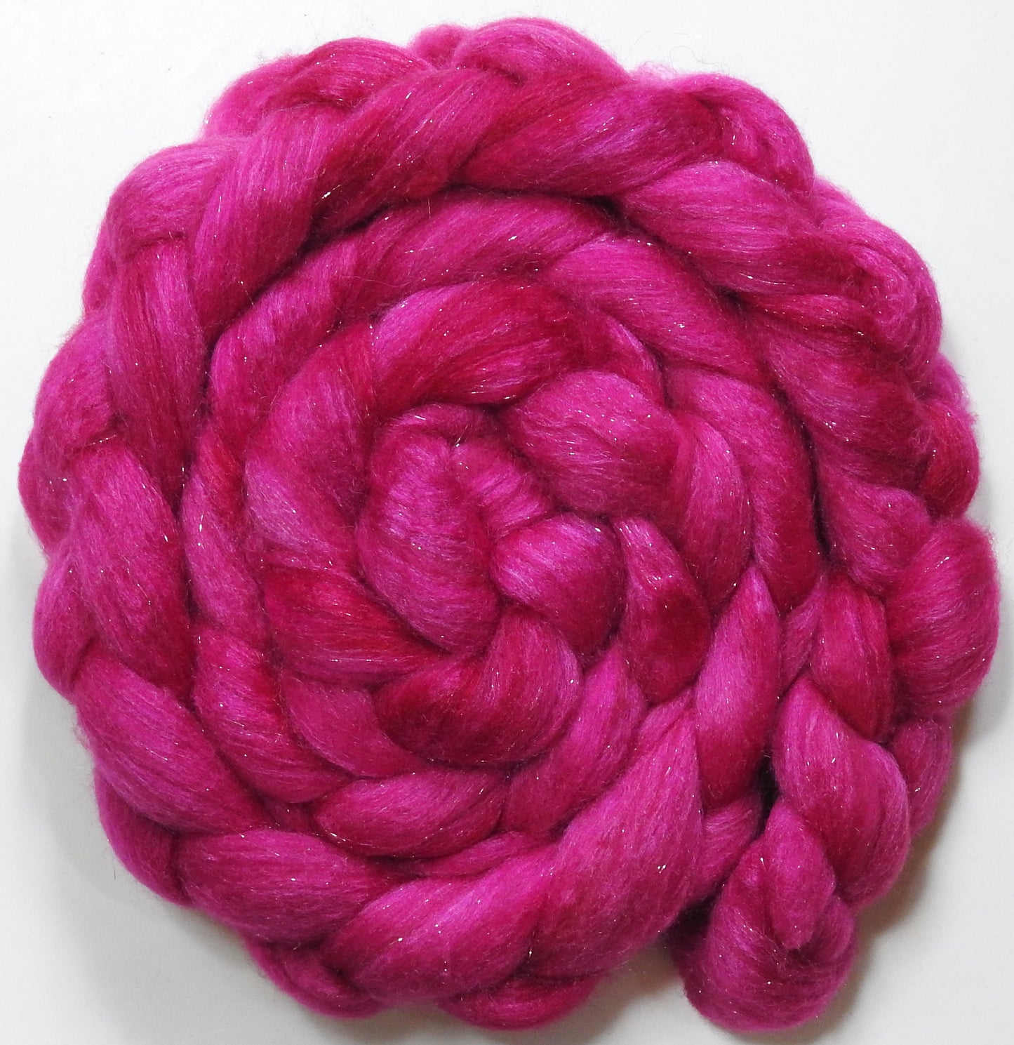 Cerise (5.5oz) - Batt in a Braid #67 - Polwarth/Baby Camel/Tussah Silk/Gold Stellina (40/25/25/10)