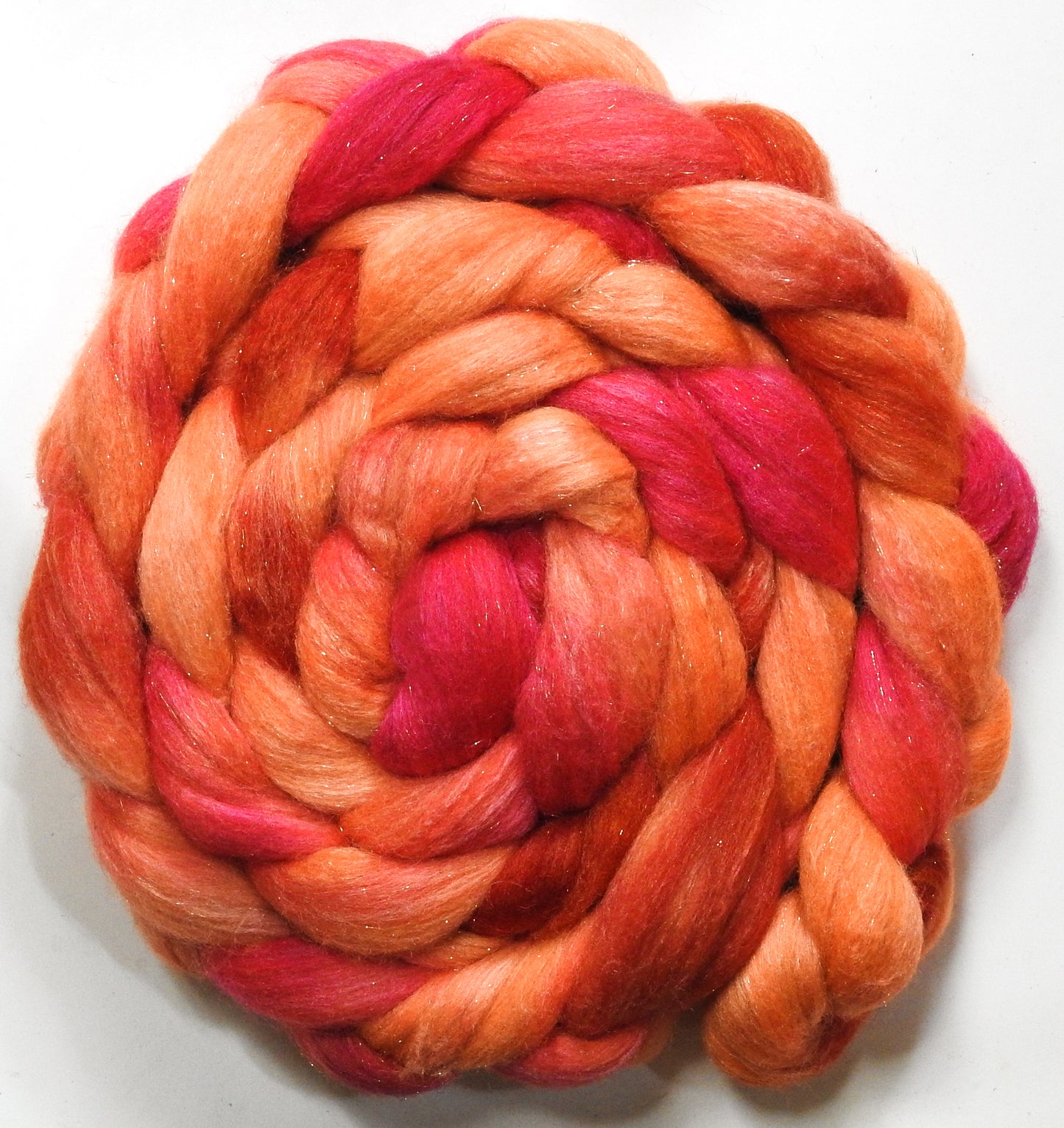 Traffic Cone (5.5 oz) - Batt in a Braid #67 - Polwarth/Baby Camel/Tussah Silk/Gold Stellina (40/25/25/10)